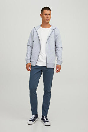 Jack & Jones Erkek Jjestar Çift Cepli Fermuar Kapamalı Kapüşonlu Sweatshirt 12210830 Açık Gri